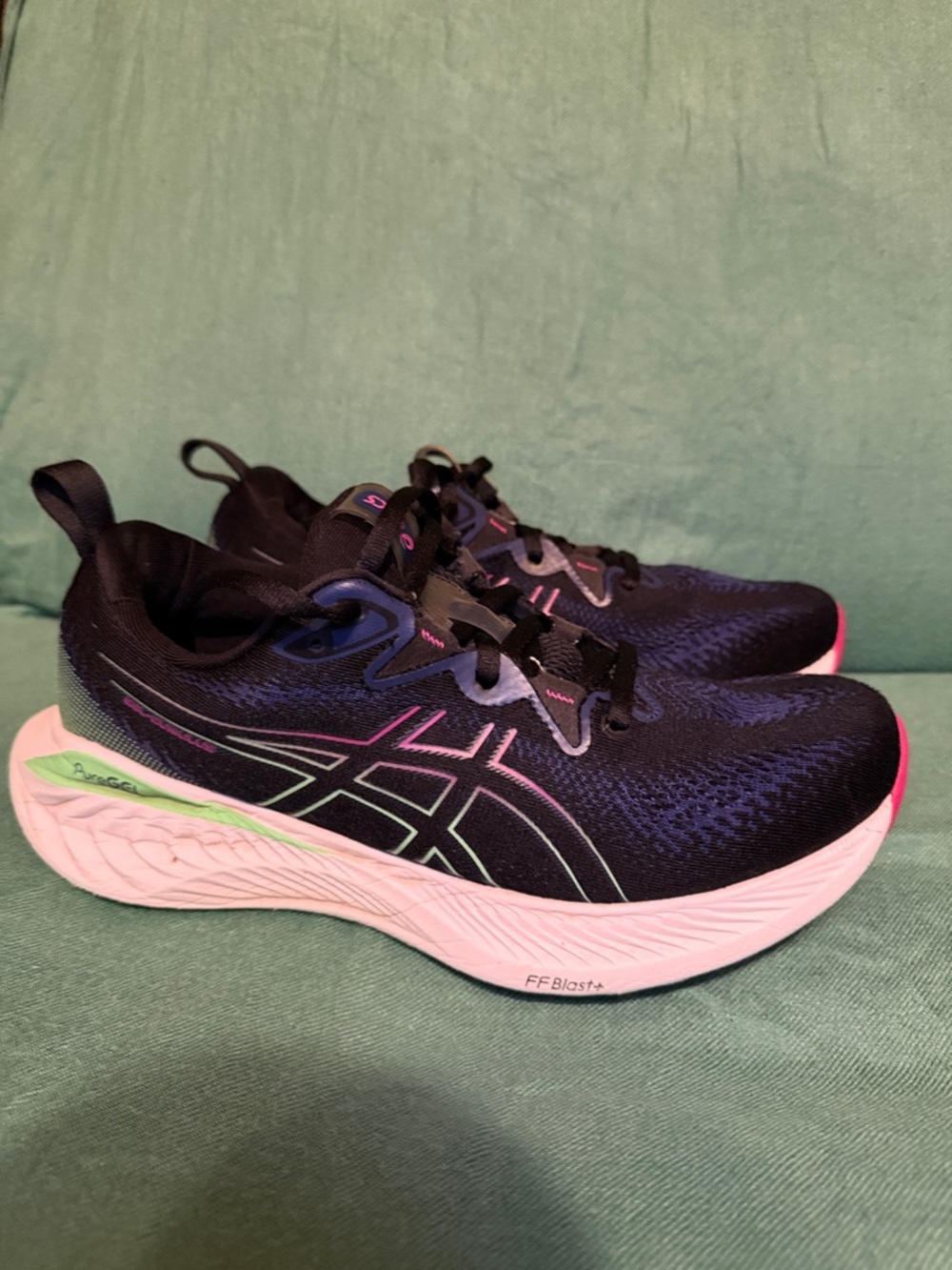 ASICS Women's Black Running Shoes with Pink & Green Accents